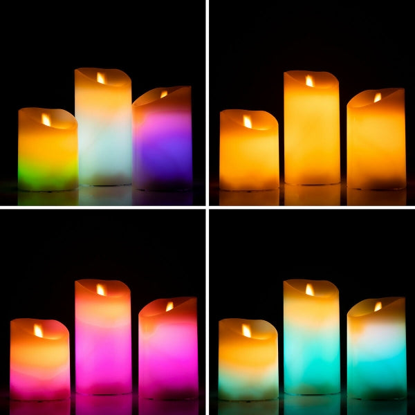 Candele a LED Multicolor Effetto Fiamma con Telecomando 3 Unità