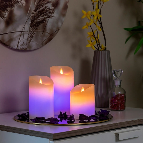 Candele a LED Multicolor Effetto Fiamma con Telecomando 3 Unità