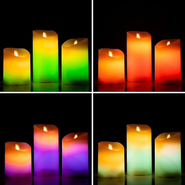 Candele a LED Multicolor Effetto Fiamma con Telecomando 3 Unità