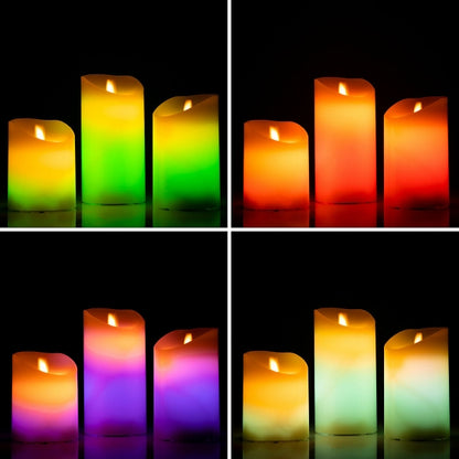 Candele a LED Multicolor Effetto Fiamma con Telecomando 3 Unità